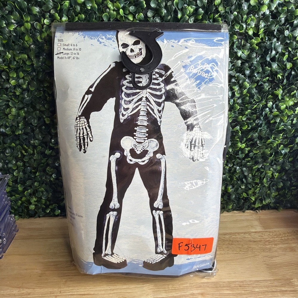 FUN WORLD Halloween Skeleton Costume ~Youth L 12/14  ~3-D Soft Foam Bones